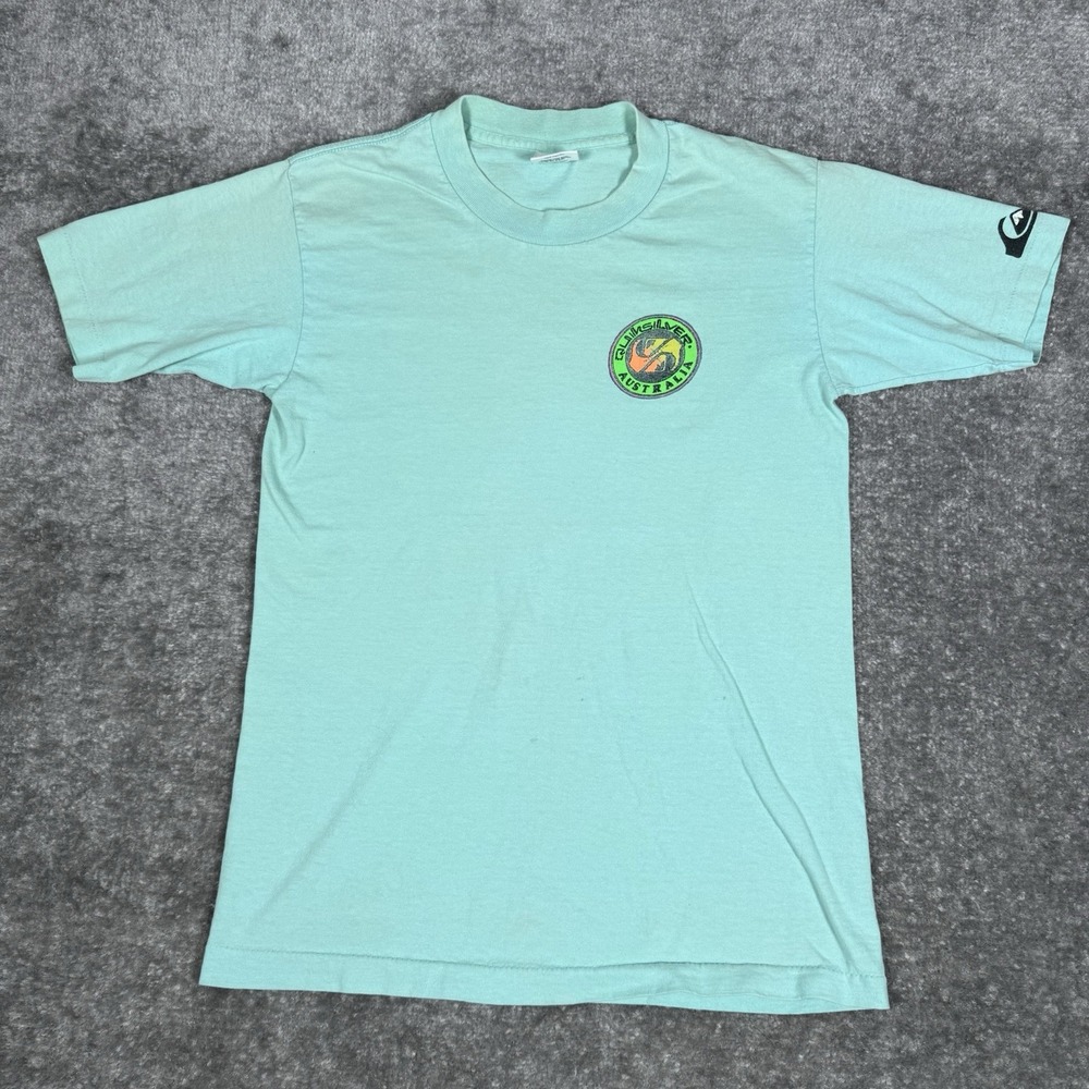 Vintage Quiksilver T-Shirt Kids Large Green Australia Single Stitch Distressed